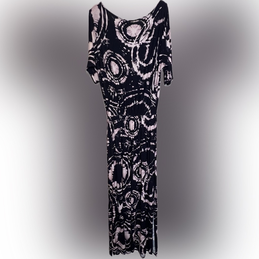 Marble Fashion Women’s Black Pink Tie Dyed Elastic‎ Waist Size Small Maxi Dress